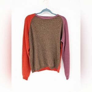 Burro Mens XL Sweater 100% Lambswool Raglan Sleeve Colorblock Knit Fall Autumn